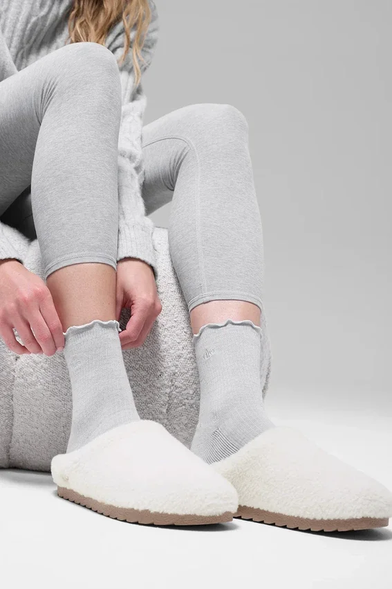 Calcetines de mujer con borde ondulado - Gris jaspeado deportivo