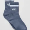 Calcetines unisex de caña media estilo retro - Azul piedra/Blanco