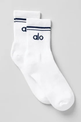 Calcetines unisex de estilo retro, de caña media - Blanco/Azul marino