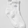 Calcetines unisex de estilo retro, de caña media - Blanco jaspeado/Gris