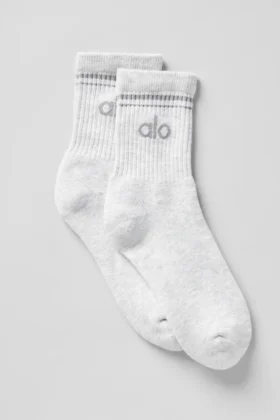 Calcetines unisex de estilo retro, de caña media - Blanco jaspeado/Gris