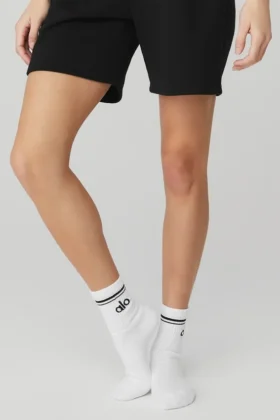Calcetines unisex de estilo retro, de caña media – Blanco/Negro