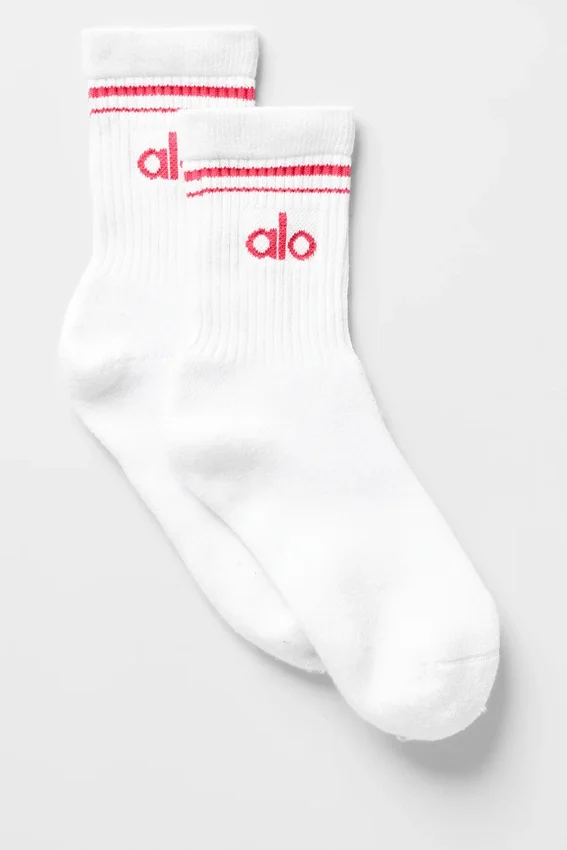 Calcetines unisex de estilo retro, de caña media - Blanco/Rojo caramelo