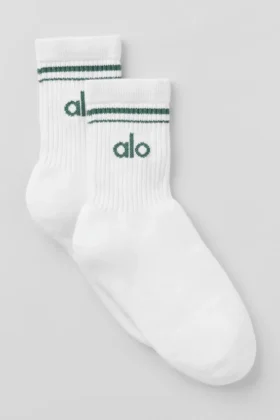 Calcetines unisex de estilo retro, de caña media - Blanco/Verde trébol