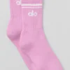 Calcetines unisex de estilo retro de media caña - Rosa corazón de caramelo/Blanco
