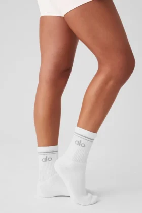 Calcetines unisex de estilo retro, medio altos – Blanco/Titanio