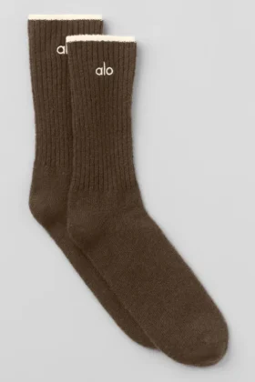 Calcetines unisex de lana y cachemira con efecto escarchado - Espresso jaspeado/marfil