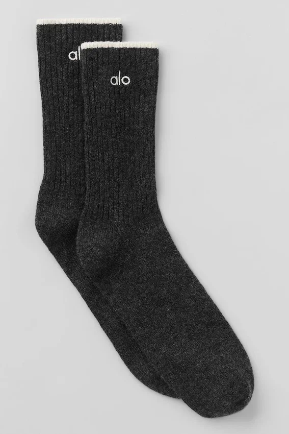 Calcetines unisex de lana y cachemira con efecto escarchado - Gris pizarra oscuro/marfil