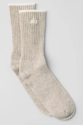 Calcetines unisex de lana y cachemira con efecto escarchado ligero - Café con leche de invierno/marfil