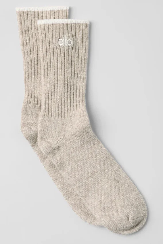 Calcetines unisex de lana y cachemira con efecto escarchado ligero - Café con leche de invierno/marfil