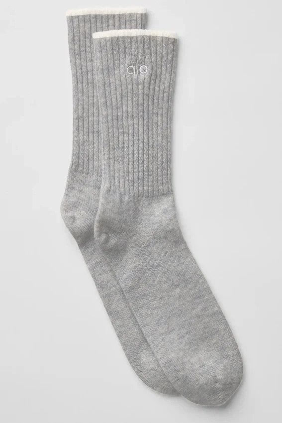 Calcetines unisex de lana y cachemira con efecto escarchado ligero - Gris claro jaspeado/marfil
