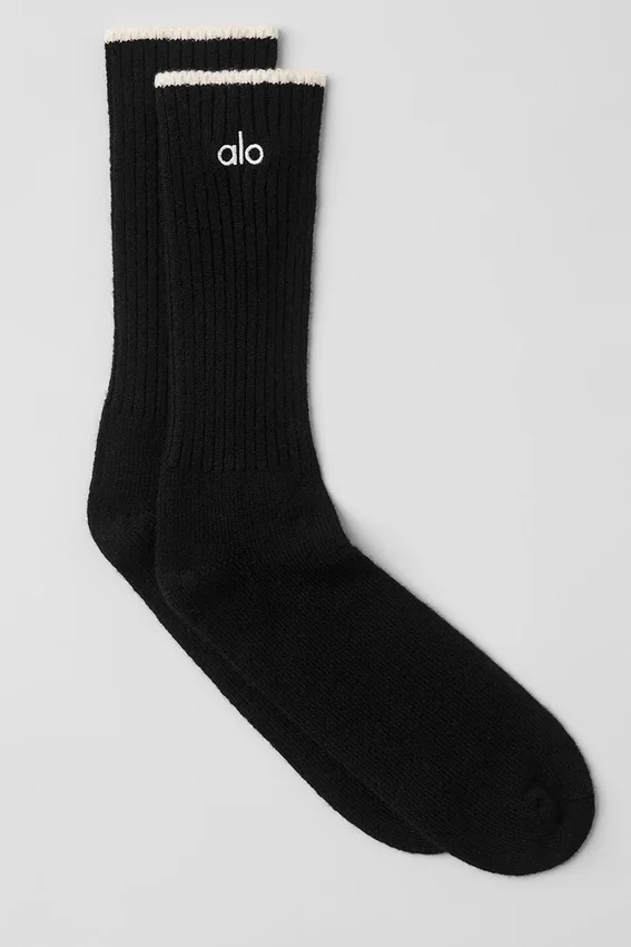 Calcetines unisex de lana y cachemira con efecto escarchado - Negro/Marfil