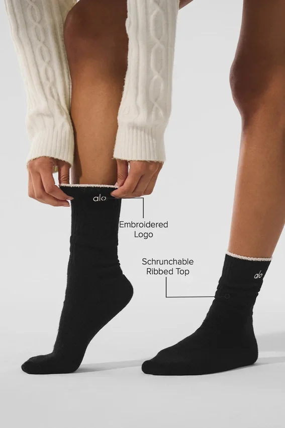 Calcetines unisex de lana y cachemira con efecto escarchado - Negro/Marfil