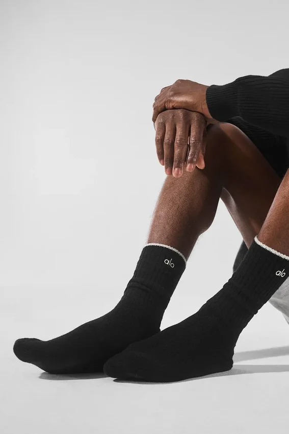 Calcetines unisex de lana y cachemira con efecto escarchado - Negro/Marfil