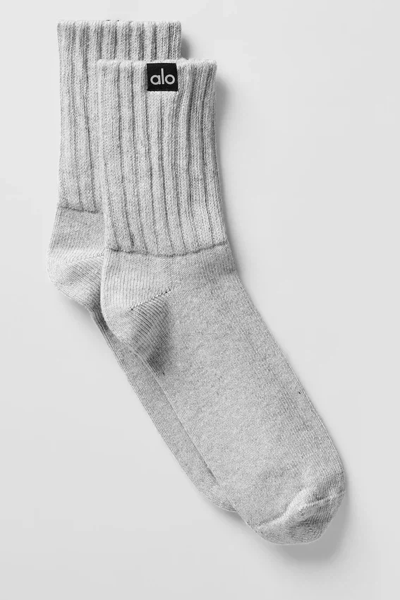 Calcetines unisex de media caña con efecto fruncido - Gris jaspeado deportivo