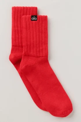 Calcetines unisex de media caña con fruncido - Rojo brillante
