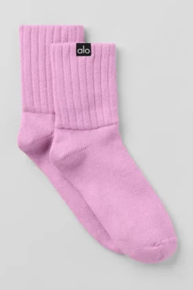 Calcetines unisex de media caña con fruncido - Rosa corazón de caramelo