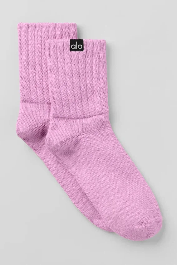 Calcetines unisex de media caña con fruncido - Rosa corazón de caramelo
