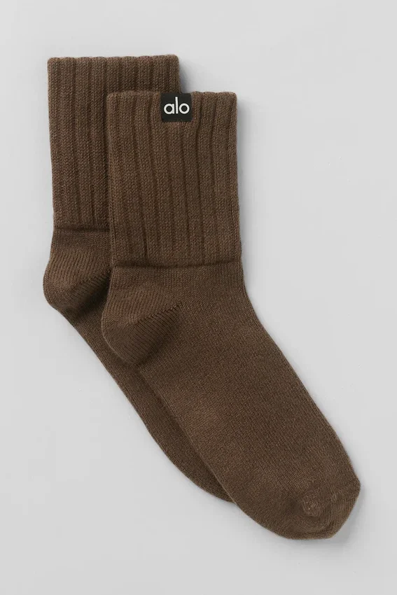 Calcetines unisex de media caña con puño fruncido - Espresso