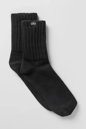Calcetines unisex de media caña con puño fruncido - Negro