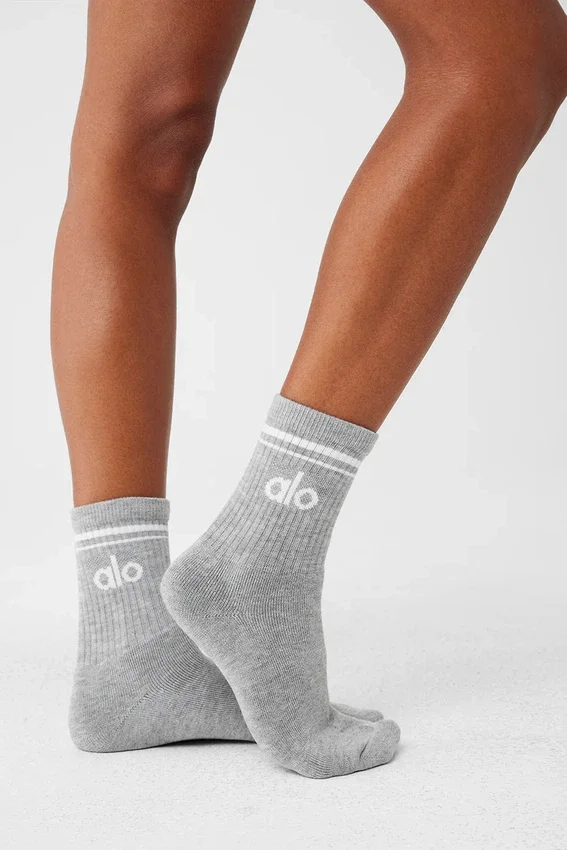 Calcetines unisex de media caña estilo retro - Gris jaspeado deportivo/Blanco