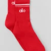 Calcetines unisex de media caña estilo retro - Rojo brillante/Blanco