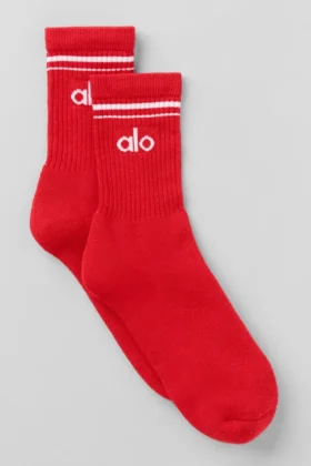Calcetines unisex de media caña estilo retro - Rojo brillante/Blanco