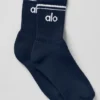 Calcetines unisex de talle medio estilo retro - Azul marino/Blanco