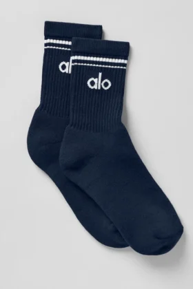 Calcetines unisex de talle medio estilo retro - Azul marino/Blanco