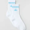 Calcetines unisex de talle medio estilo retro - Blanco/Azul celeste