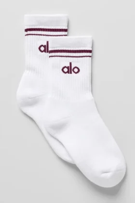 Calcetines unisex de talle medio estilo retro - Blanco/Burdeos