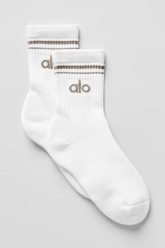 Calcetines unisex de talle medio estilo retro - Blanco/Cacao claro