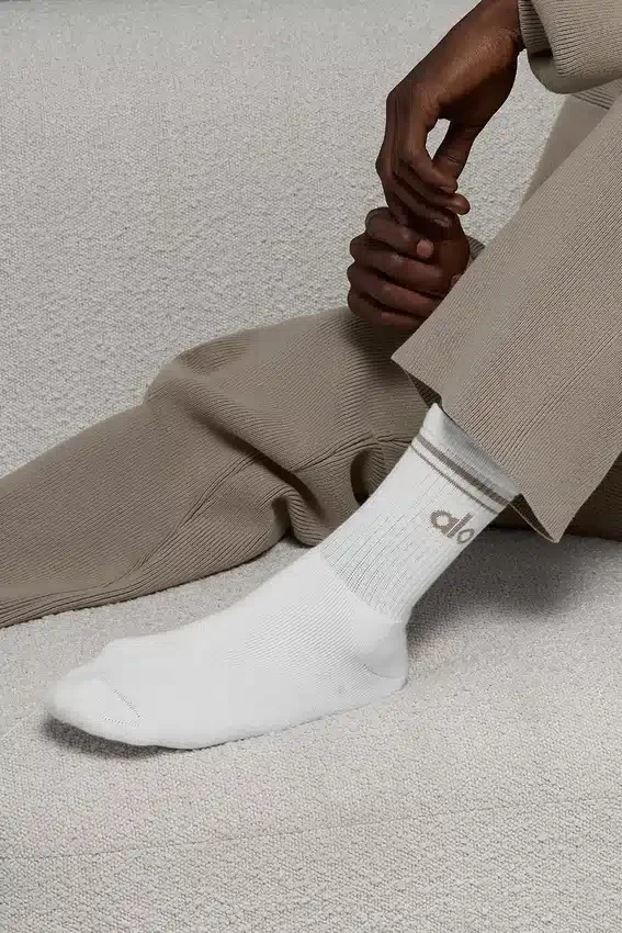 Calcetines unisex de talle medio estilo retro - Blanco/Cacao claro