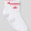Calcetines unisex de talle medio estilo retro - Blanco/Rojo brillante