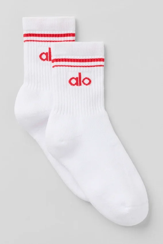 Calcetines unisex de talle medio estilo retro - Blanco/Rojo brillante