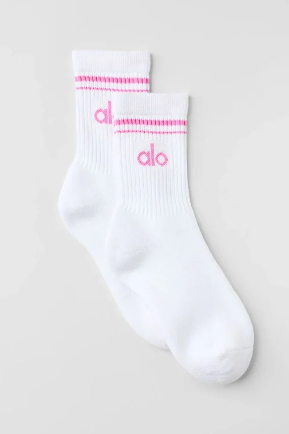 Calcetines unisex de talle medio estilo retro - Blanco/rosa paraíso