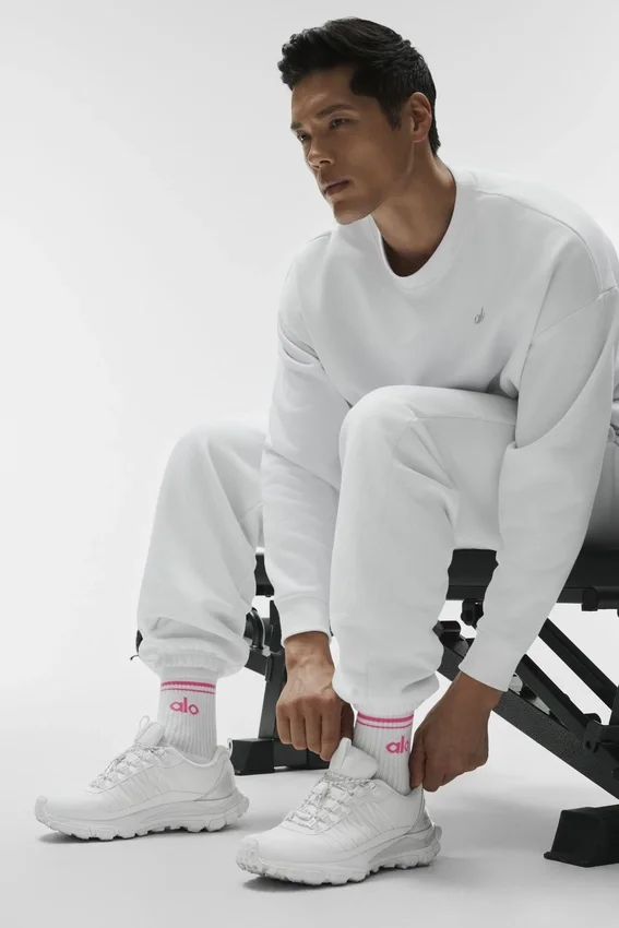 Calcetines unisex de talle medio estilo retro - Blanco/rosa paraíso