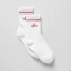 Calcetines unisex de talle medio estilo retro - Blanco/rosa silvestre