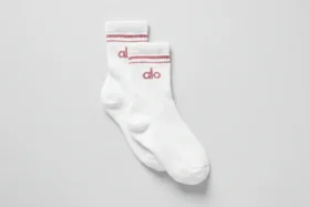 Calcetines unisex de talle medio estilo retro - Blanco/rosa silvestre