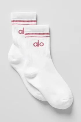 Calcetines unisex de talle medio estilo retro - Blanco/rosa silvestre