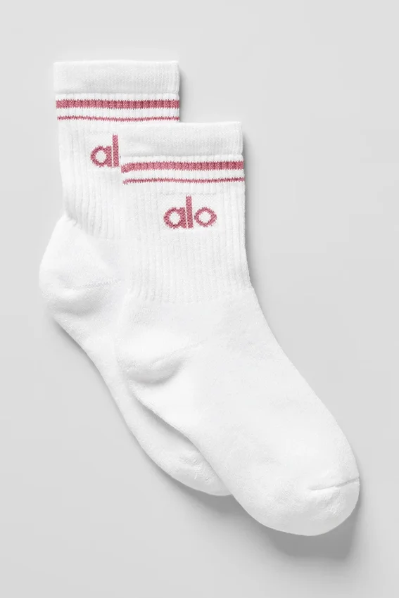 Calcetines unisex de talle medio estilo retro - Blanco/rosa silvestre