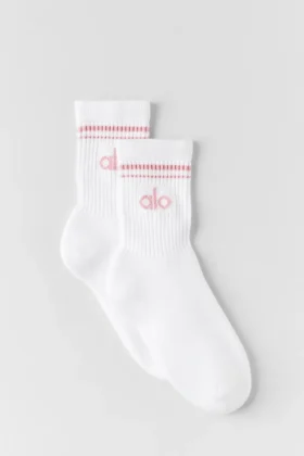 Calcetines unisex de talle medio estilo retro - Blanco/Rosa vintage