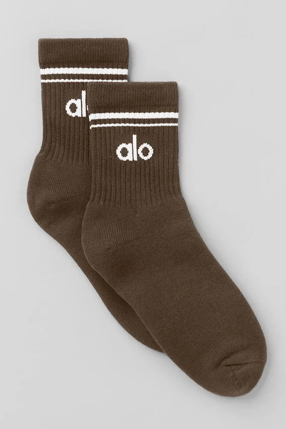 Calcetines unisex de talle medio estilo retro - Espresso/Blanco