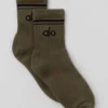 Calcetines unisex de talle medio estilo retro - Olivo/Negro