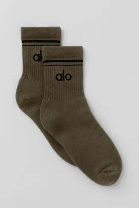 Calcetines unisex de talle medio estilo retro - Olivo/Negro