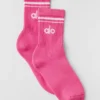 Calcetines unisex de talle medio estilo retro - Rosa paraíso/Blanco
