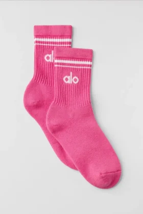 Calcetines unisex de talle medio estilo retro - Rosa paraíso/Blanco