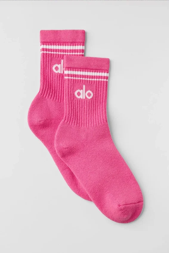Calcetines unisex de talle medio estilo retro - Rosa paraíso/Blanco