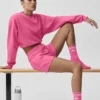 Calcetines unisex de talle medio estilo retro - Rosa paraíso/Blanco