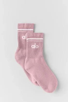 Calcetines unisex de talle medio estilo retro - Rosa vintage/Blanco